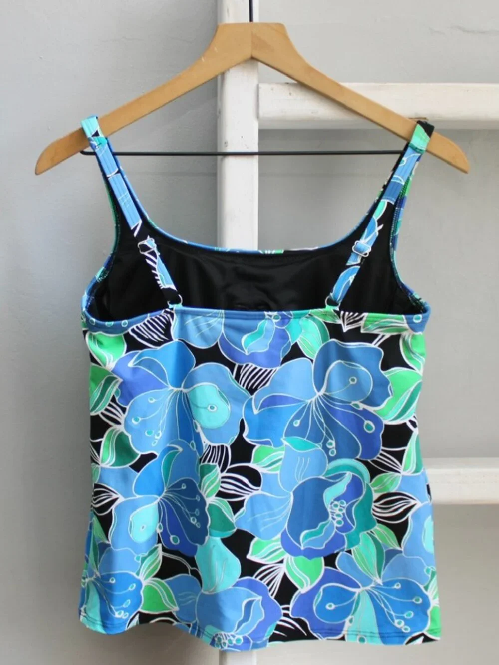 Lands End Blue Tropical Deco Floral Tankini Swim Suit Tank Tankini Size 6